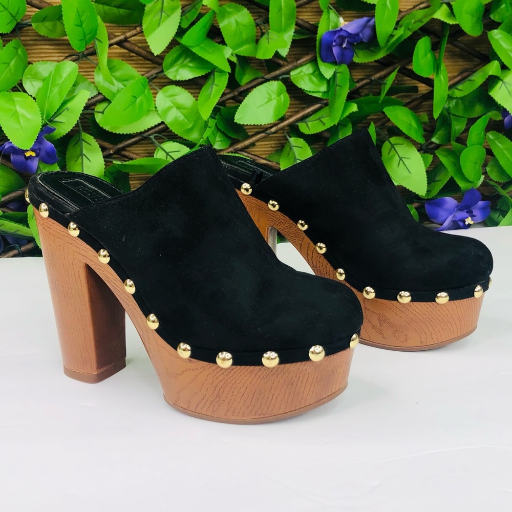 FOREVER 21 - Faux Suede Chunky Heel Mules - Blk 6